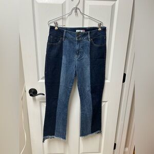 cabi Hi-low crop  Women's Dark and Light Blue Cropped Jeans #6281